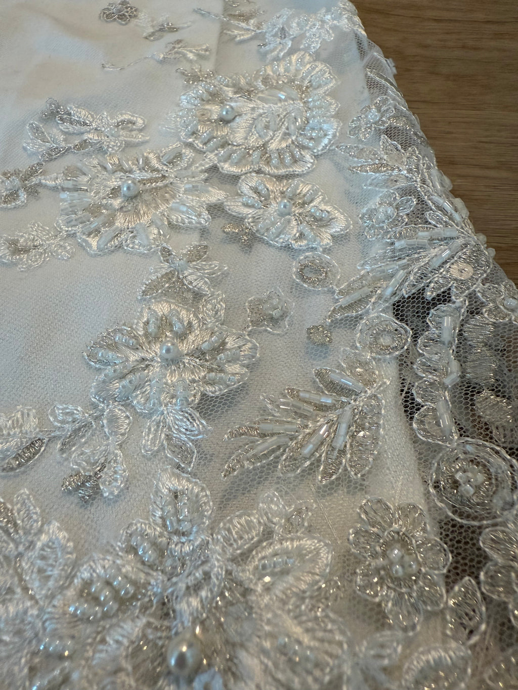 White jeans with bridal lace